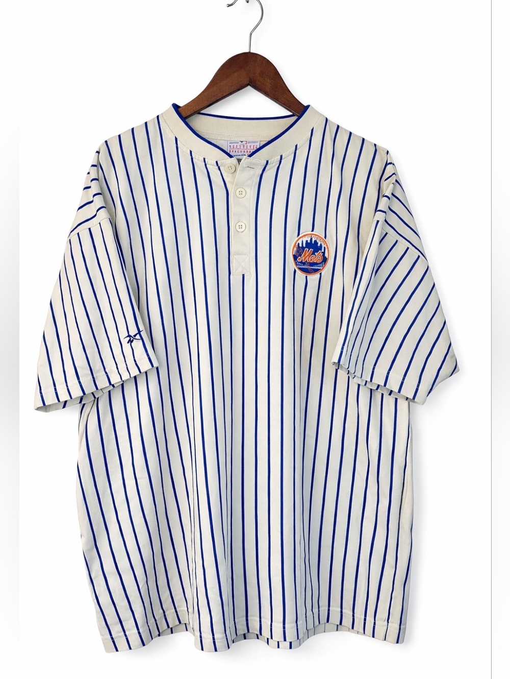 ​Vintage New York Mets Pinstripe Henley Jersey Shirt Reebok Y2K L